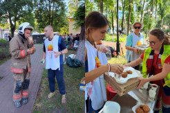 Food-for-Life Ukraine Rushes to Epicenter of Kyiv Bombing to Distribute Prasadam