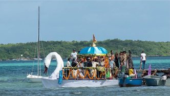 Devotees Circumambulate Deities by Boat During Mauritius Boat Festival